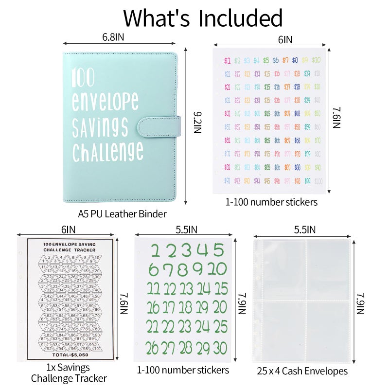 LMTNNB 100 Envelopes Money Saving Challenge Binder, Save 5050 Dollars 100 Day Envelope Challenge Binder with 100 Cash Envelopes, Tracker, and Stickers - Image 2